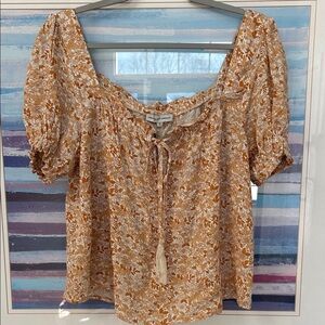 cupcakes & cashmere Brown and Cream Floral Blouse